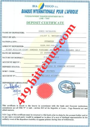 Deposit Certificate